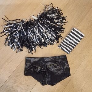 Gothic Cheerleader Cosumte with Pom Poms, Shorts and Knee High Socks